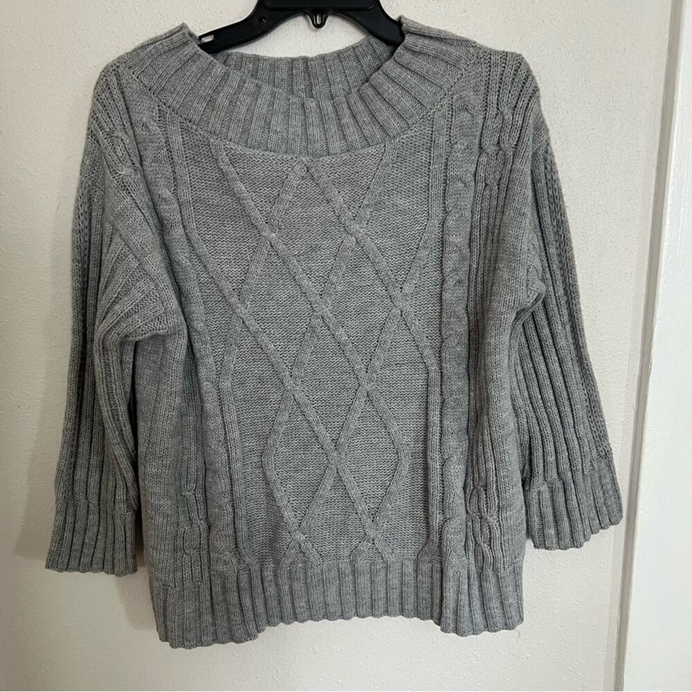 New BB Dakota Cable Knit Gray Boatneck Sweater Women's Size M